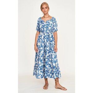 Mirth Capri Maxi Dress in Indigo Crackle Size XS Cotton Belted